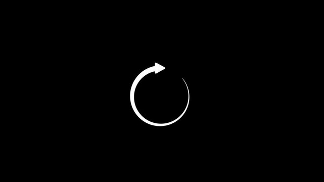 Animated white spinning arrow loading icon, continuous refresh or reload loop symbol on black background.