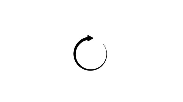 Animated black spinning circular arrow loading icon, continuous refresh, reload, or sync loop symbol for web and app user interface, minimal motion graphic isolated on white background.