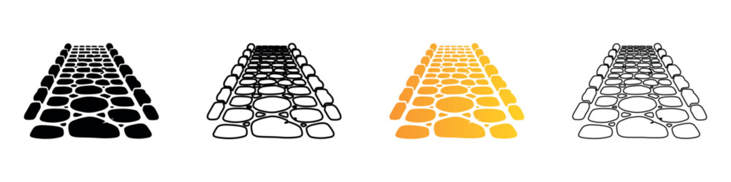 Perspective view of a cobblestone path in four distinct artistic styles