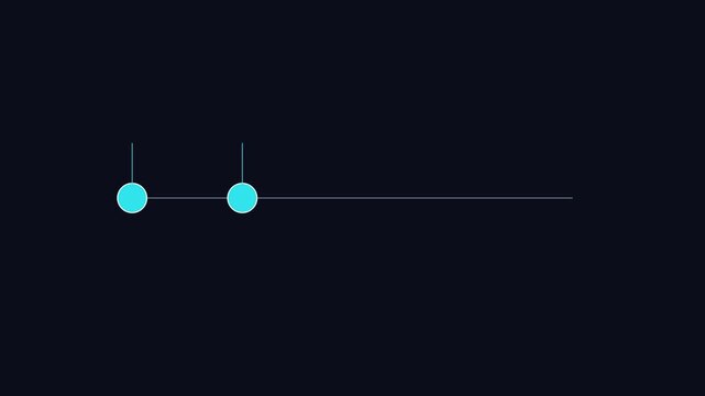 Minimalist loading bar animation with pulsing cyan circles and progress line 4k