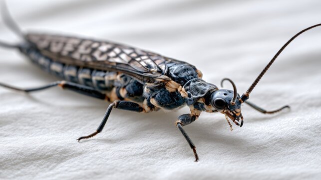 Detailed Closeup of Dark Coloured Stonefly Plecoptera on White Background