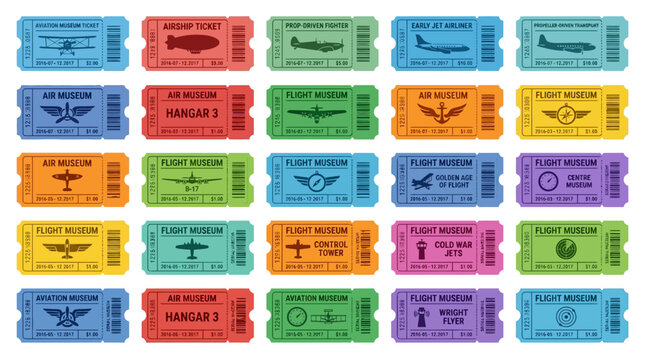 Vintage Airplane Tickets Collection - Aviation Museum, Airshow, Flight History