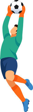 Goalkeeper Catching High Ball. Soccer Goalkeeper Save Action. Minimalist Colorful Flat Sports Illustration