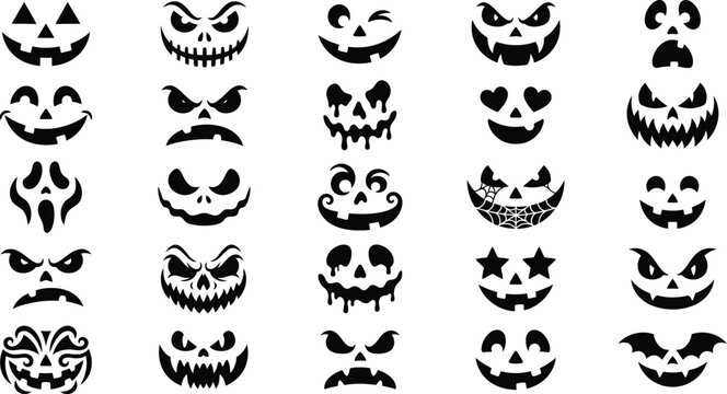 Halloween day spooky faces and skulls for decorations and party