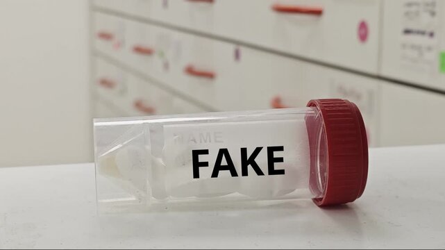 FAKE counterfeit medicine topic for drug authenticity safety and supply chain security