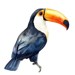 Toucan, elegant watercolor illustration luminous highlights, isolated on a white background. © zenvor