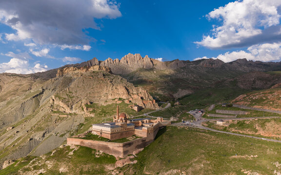 Aerial View of Ishak Pasha Palace, Historic Ottoman-Era Palace in Dogubayazit, Eastern Turkey