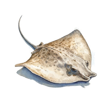 watercolor of Stingray vector painting, isolated on a white background.