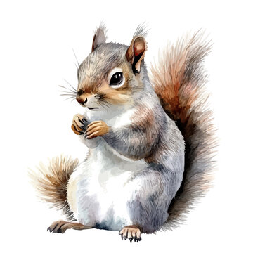 Squirrel, playful watercolor vector depicting lively antics and expressive gestures, isolated on a white background.