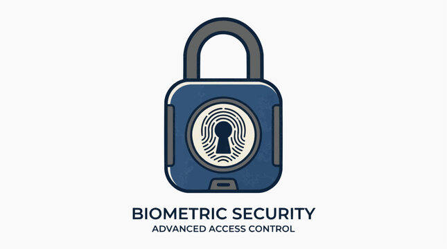 Biometric security concept with a padlock featuring a fingerprint scan and keyhole for advanced access control