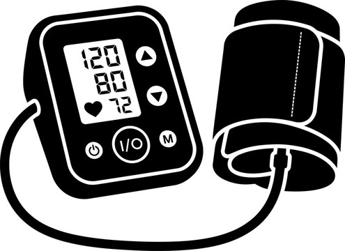 Digital blood pressure monitor icon in black silhouette style with pressure