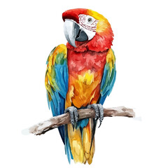 Macaw, charming watercolor clipart, isolated on a white background. © zenvor