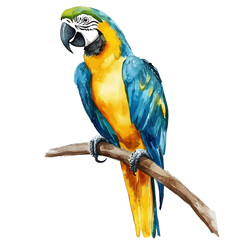 Macaw, playful watercolor vector depicting lively antics and expressive gestures, isolated on a white background. © zenvor