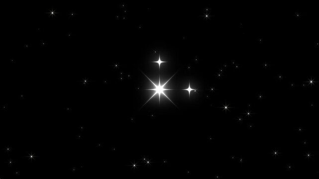 Sparkling stars Shine, Twinkling stars animation, flat vector blinking shining light twinkling effect glowing on transparent black screen background, Night starry sky festive overlay 4K loop