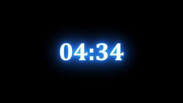 Animation of glowing 5 minute countdown timer .5 minute stopwatch , analog clock icon animation,4k quality animation video.