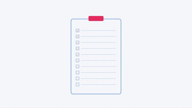 Animated checklist clipboard with checkmarks appearing for task management and productivity planning animation 4k