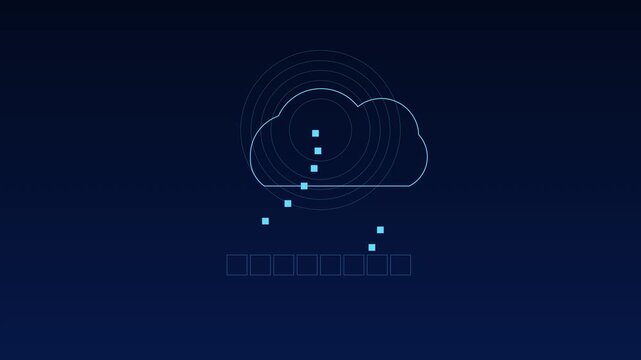 Cloud data transfer and digital network syncing animation with abstract loading interface 4k
