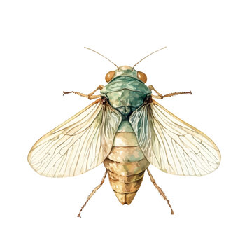 Cicada, charming watercolor clipart, isolated on a white background.