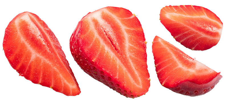Strawberry sliced halves isolated on a white background.