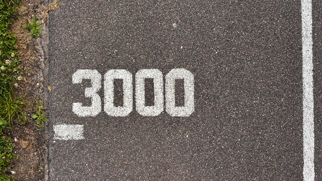 3000 Meter Running Track Distance Marking Painted on Asphalt