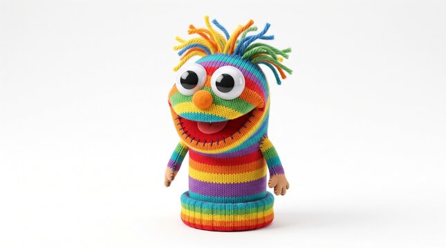 Colorful Muppet Character with Big Smile on White Background