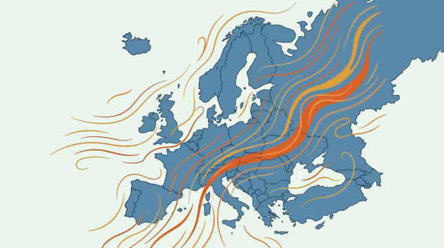 European map with wind patterns.