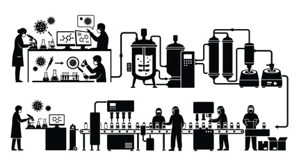 Obraz premium Laboratory Equipment And Personnel In Black Silhouette