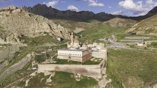 Cinematic Drone Footage of Ishak Pasha Palace in Dogubayazit, Historic Ottoman Palace in Eastern Turkey