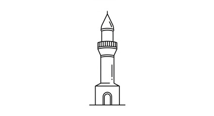 Obraz premium Simple Line Art Drawing of a Minaret Tower.