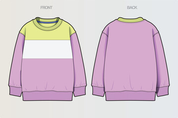 A collection of clean, modern vector apparel technical flats featuring hoodies, sweatshirts, rugby polos, and color-blocked casual wear. Ideal for fashion design, apparel mockups, tech packs © Jerry