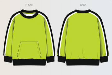 A collection of clean, modern vector apparel technical flats featuring hoodies, sweatshirts, rugby polos, and color-blocked casual wear. Ideal for fashion design, apparel mockups, tech packs © Jerry