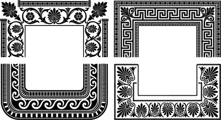 Set of decorative corner frames and borders with greek and floral motifs transparent background © SampaRani