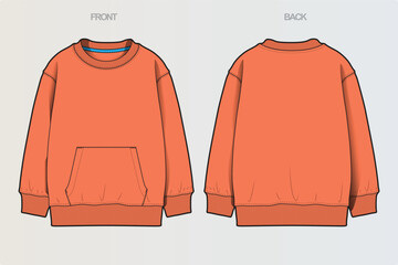 A collection of clean, modern vector apparel technical flats featuring hoodies, sweatshirts, rugby polos, and color-blocked casual wear. Ideal for fashion design, apparel mockups, tech packs © Jerry