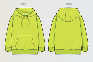 A collection of clean, modern vector apparel technical flats featuring hoodies, sweatshirts, rugby polos, and color-blocked casual wear. Ideal for fashion design, apparel mockups, tech packs © Jerry
