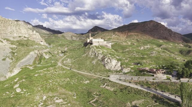 Cinematic Drone Footage of Ishak Pasha Palace in Dogubayazit, Historic Ottoman Palace in Eastern Turkey