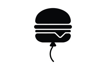 Fototapeta premium Minimalist Black Hamburger Balloon Vector Illustration Isolated On White Background Featuring Creative Fast Food Concept Graphic For Party Celebration And Birthday Event Theme Design Element Flat Art