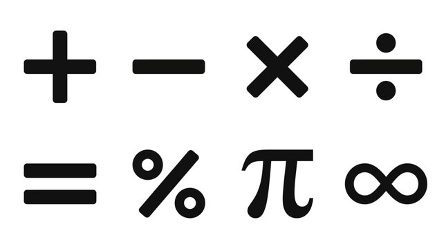 Mathematics, math symbols, equations, calculations, algebra, geometry icons set, vector