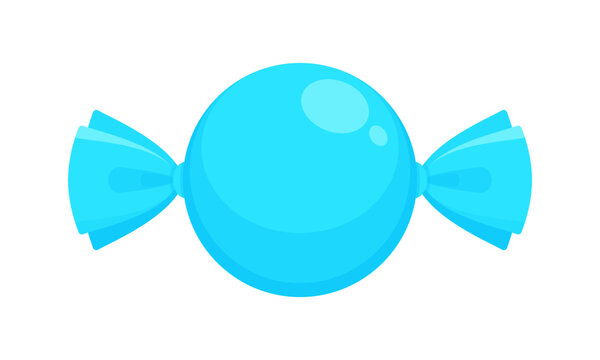 Light Blue wrapped candy or bonbon icon. Sweet confection dessert treat flat vector illustration isolated on white background