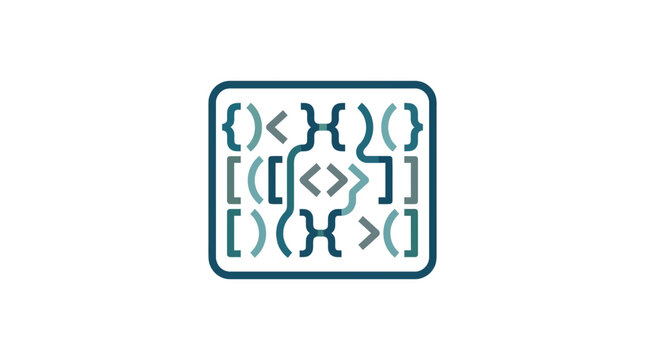 Coding syntax symbols arranged in a circuit style frame.