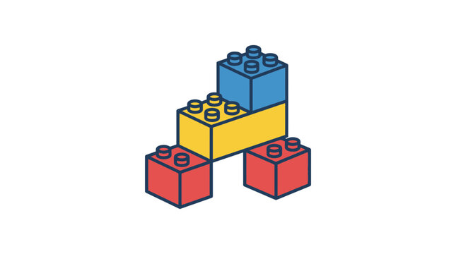 Colorful plastic toy building blocks stacked in isometric view.