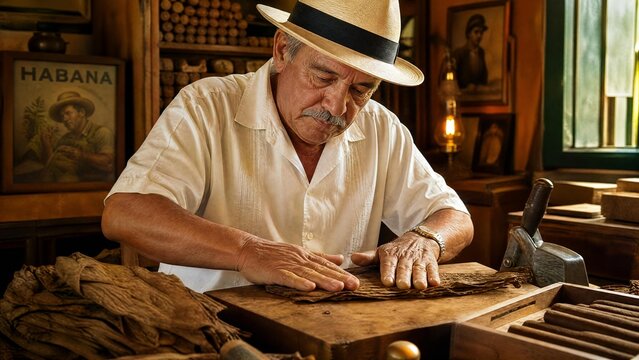 Senior Artisan Hand-Rolling Premium Cigars in a Traditional Cuban Tobacco Workshop