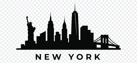 New york city skyline silhouette with statue of liberty and brooklyn bridge © MstSabina