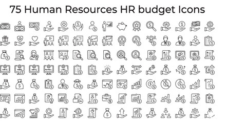Fototapeta premium Human Resources Icons, HR Budget Symbols, Line Style