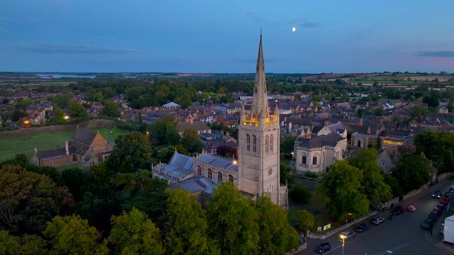 Aerial view of All saint church in Oakham, a market town and civil parish in Rutland in the East Midlands of England, UK