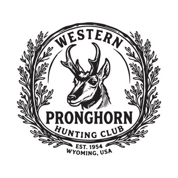 Western pronghorn hunting club vintage emblem design