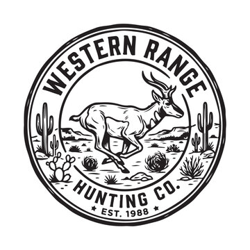 Western range hunting company logo with pronghorn antelope