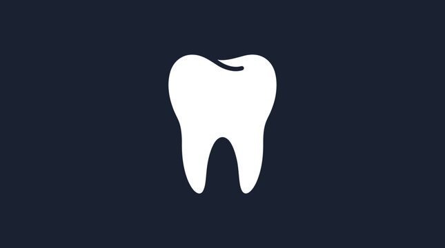 Clean white tooth icon on dark blue background - Dental hygiene concept