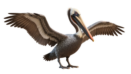 Isolated brown pelican spreading its majestic wings gracefully in a dynamic pose, ready for flight © Gabriel