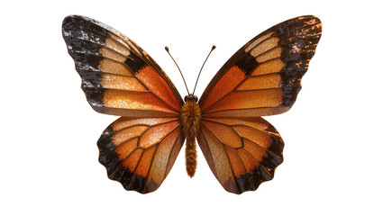 Isolated vibrant orange and black butterfly with intricate veined wing patterns and furry body © Gabriel