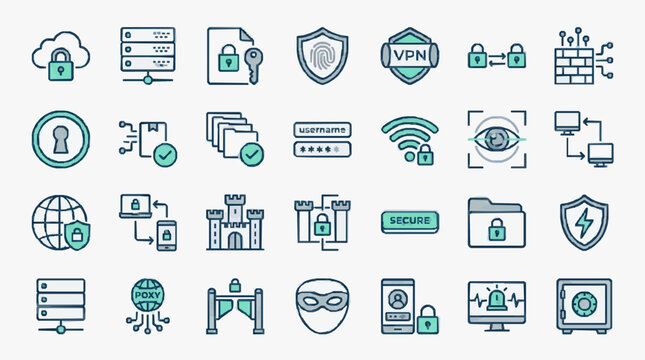 Cybersecurity and Data Protection Icons Set